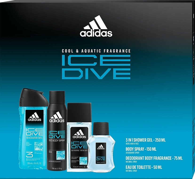 Adidas Ice Dive - Duftset (Eau de Toilette 50ml + Körperspray 150ml + Deospray 75ml + Duschgel 250ml) — Bild N1