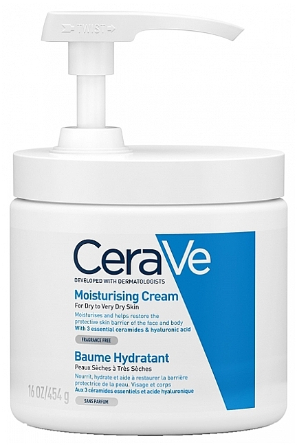 Feuchtigkeitsspendende Gesichts- und Körpercreme mit 3 essentiellen Ceramiden und Hyaluronsäure - CeraVe Moisturising Cream (mit Pumpspender)