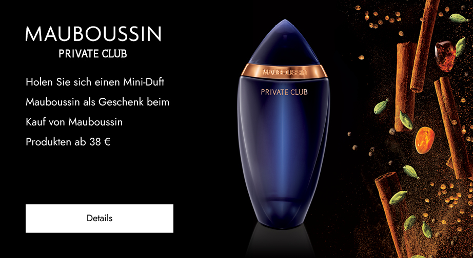 Beim Kauf von Mauboussin Produkten ab 38 € erhalten Sie einen Mini-Duft (20 ml) Ihrer Wahl geschenkt: A La Folie, Pour Elle, Pour Lui in Black, Private Club For Men.