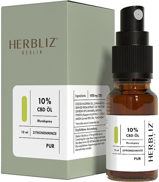 Mundspray mit Zitronenminze und 10 % CBD-Öl - Herbliz CBD Oil Mouth Spray 10% Lemon Mint — Bild N2