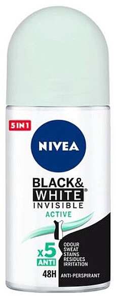 Deo Roll-on Antitranspirant - Nivea Black & White Invisible Active Deodorant Roll On — Bild N1
