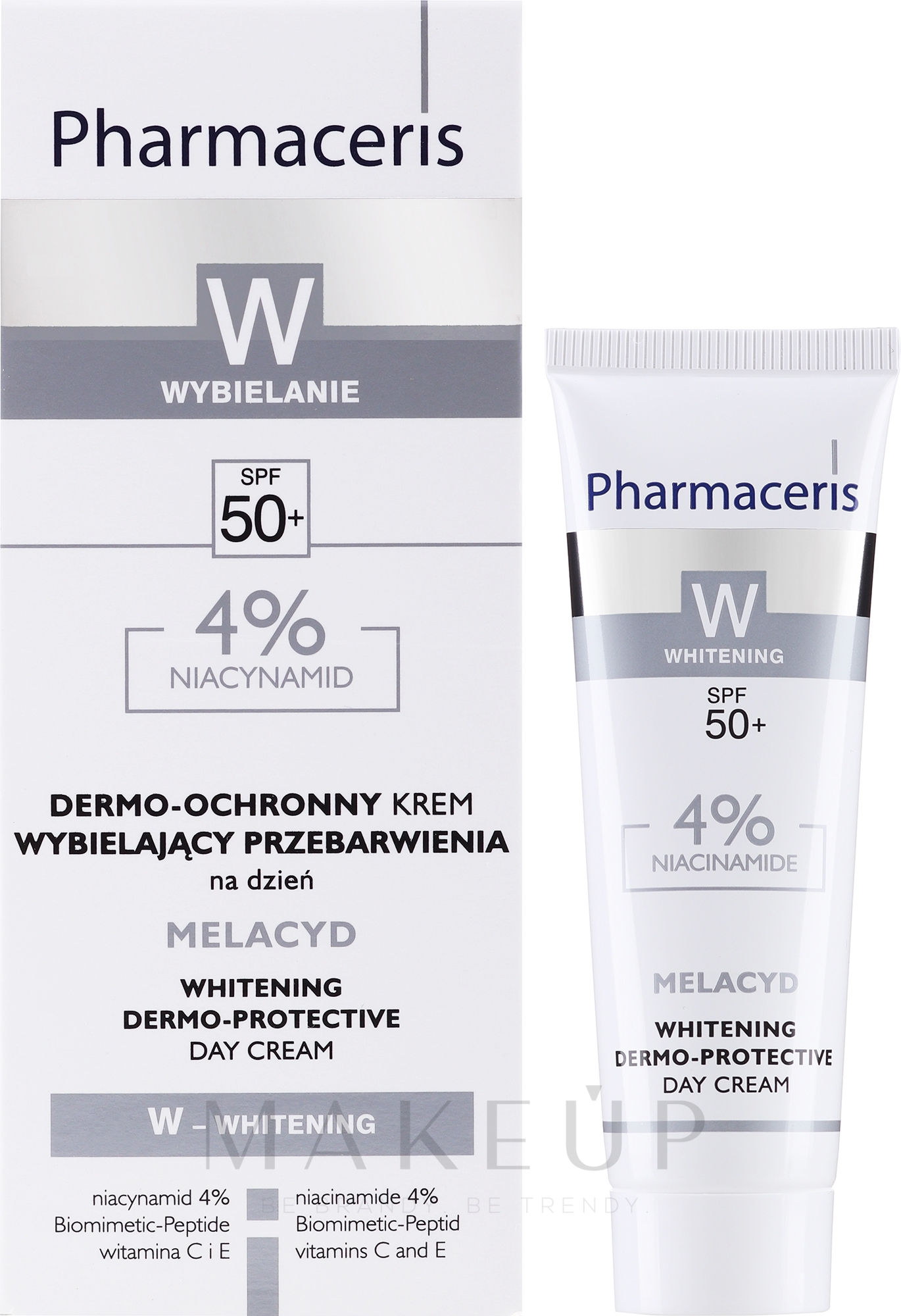 Aufhellende und schützende Tagescreme für das Gesicht mit Niacinamid SPF 50+ - Pharmaceris W Whitening Dermo-Protective Day Cream — Bild 30 ml