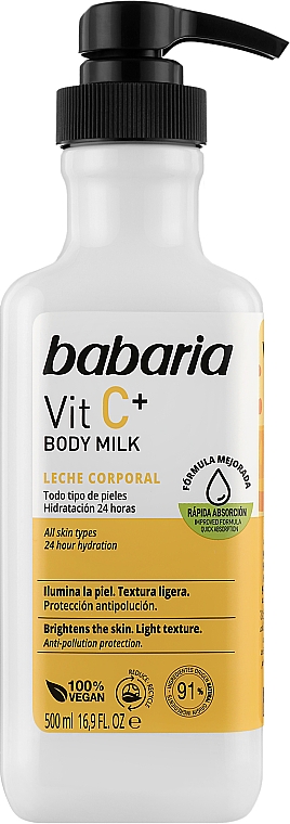 Feuchtigkeitsspendende Körpermilch mit Vitamin C für alle Hauttypen - Babaria Body Milk Vit C+ — Bild N1