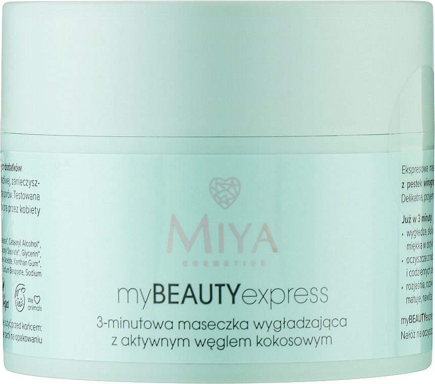 Glättende Gesichtsmaske mit Aktivkohle aus Kokosnuss-Schalen - Miya Cosmetics My Beauty Express 3 Minute Mask