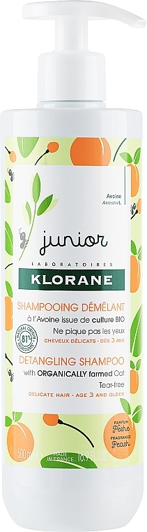 Weichmachendes Shampoo mit Hafer und Tränenbaum - Klorane Junior Peach Detangling Shampoo — Bild N1