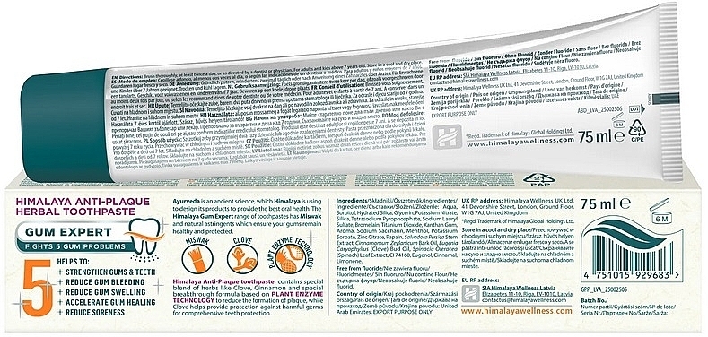 Kräuterzahnpasta  - Himalaya Gum Expert Anti-Plaque Herbal Toothpaste  — Bild N2
