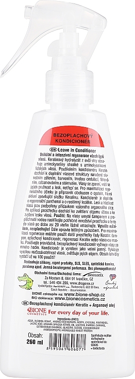 Haarspülung ohne Ausspülen mit Keratin, Arganöl und Panthenol - Bione Cosmetics Keratin + Argan Oil Leave-in Conditioner With Panthenol — Bild N2