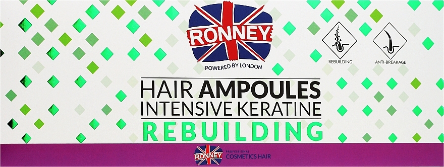 Regenerierende und feuchtigkeitsspendende Haarampullen für trockenes und strapaziertes Haar mit Keratin - Ronney Hair Ampoules Intensive Keratine Rebuilding — Bild N1