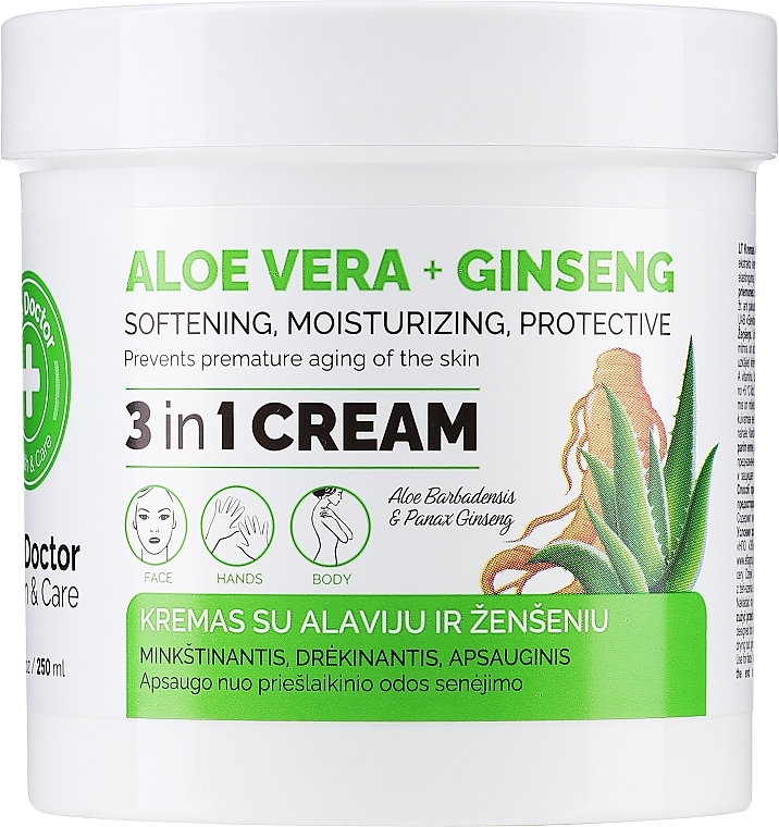 3in1 Intensive Feuchtigkeitsceme für Gesicht, Körper und Hände mit Aloe Vera und Ginseng - Domashniy Doktor — Foto N1