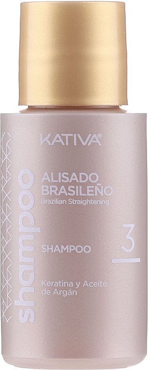 Keratin-Haarglättungs-Kit für Brünetten - Kativa Alisado Brasileno Straighten Brunette (Pre-Shampoo 15ml + Haarmaske 150ml + Shampoo 30ml + Conditioner 30ml + Pinsel 1 St. + Einweg-Handschuhe) — Bild N4