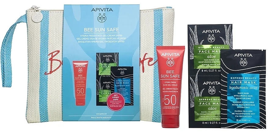 Abschminkpad-Set - Apivita Bee Sun Safe Hydra Fresh Face Gel-Cream SPF50 (sun/cr/50ml + f/mask/2x8ml + h/mask/20ml + bag) — Bild N1