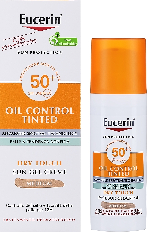 Gelcreme mit Sonnenschutz für das Gesicht - Eucerin Oil Control Tinted Dry Touch Face Sun Gel-Cream Medium SPF50+  — Bild N1