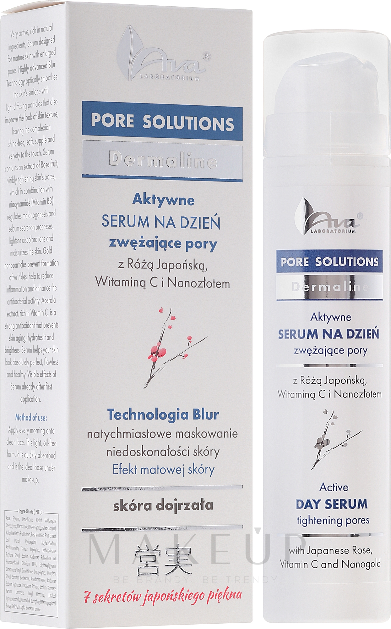 Aufbauendes Gesichtsserum zur Porenverkleinerung mit japanischer Rose, Nanogold, Vitaminen B3 und C - Ava Laboratorium Pore Solutions Serum — Foto 50 ml