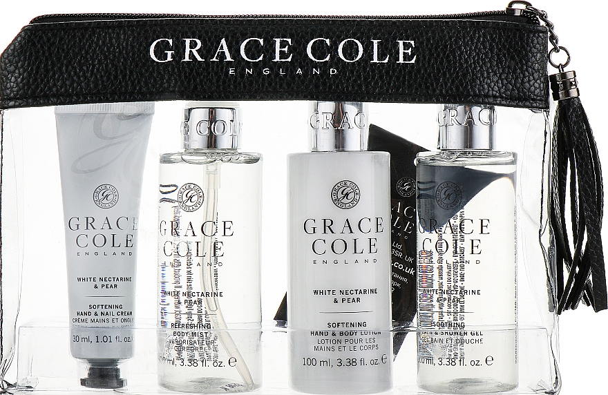 Körperpflegeset - Grace Cole White Nectarine & Pear Travel Set (Hand- und Nagelcreme 30ml + Bade- und Duschgel 100ml + Körperlotion 100ml + Körpernebel 100ml) — Bild N1