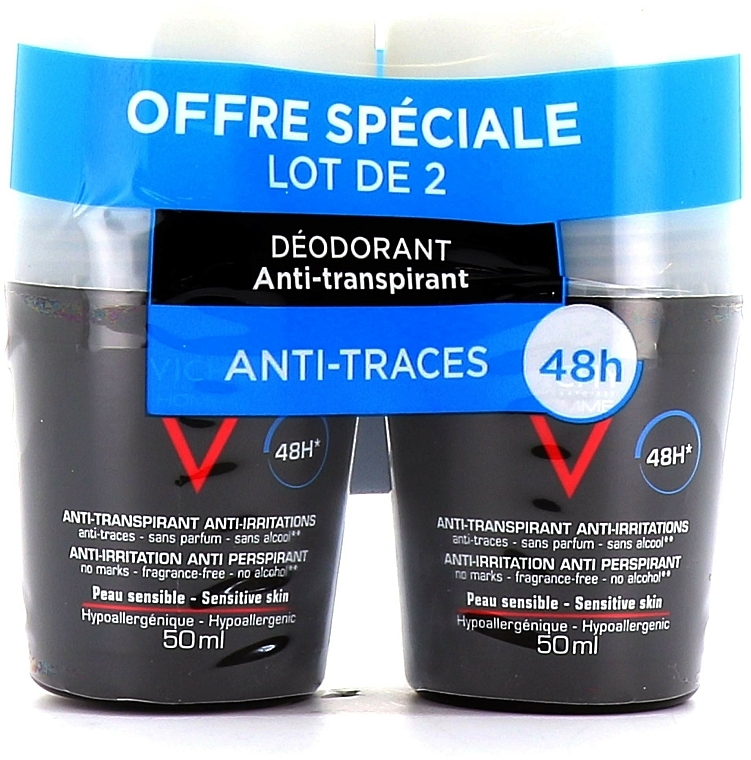Deo Roll-on Antitranspirant für empfindliche Haut - Vichy Homme Roll-on 48 Hours Anti-perspirant Deodorant (2x50ml) — Bild N1