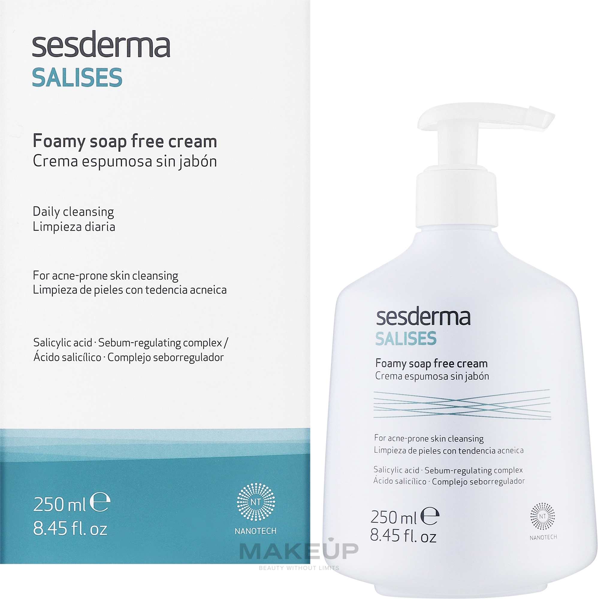 Seifenfreier reinigender Gesichts- und Körpercreme-Schaum für Problemhaut - SesDerma Laboratories Salises Foamy Soap-Free Cream — Foto 250 ml