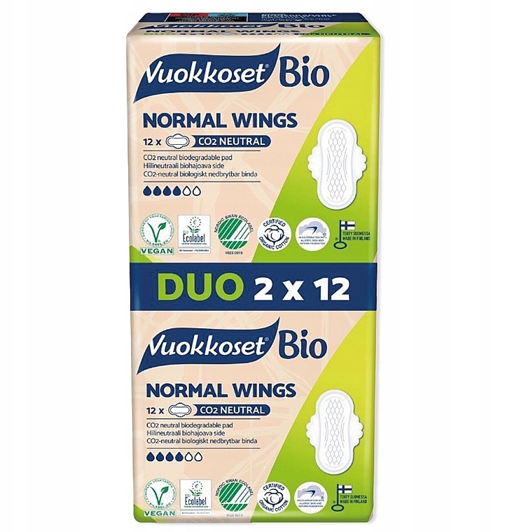 Damenbinden mit Flügeln 24 St. - Vuokkoset 100% Bio Normal Wings Duo — Bild N1