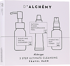 Düfte, Parfümerie und Kosmetik Gesichtspflegeset - D'Alchemy 3 Step Ultimate Cleansing Travel Pack (Gesichtstonikum 30ml + Mizellen-Reinigungswasser 50ml + Gesichtspeeling 15ml)
