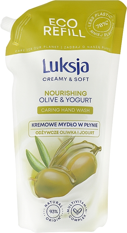 Pflegende Cremeseife für die Hände mit Oliven und Joghurt - Luksja Creamy & Soft Olive & Yogurt Caring Hand Wash (Doypack) — Bild N3