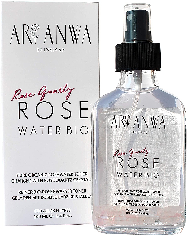 Reiner Bio-Rosenwasser-Toner mit Rosenquarz-Kristallen - ARI ANWA Skincare Rose Quartz Rose Water Spray — Bild N1