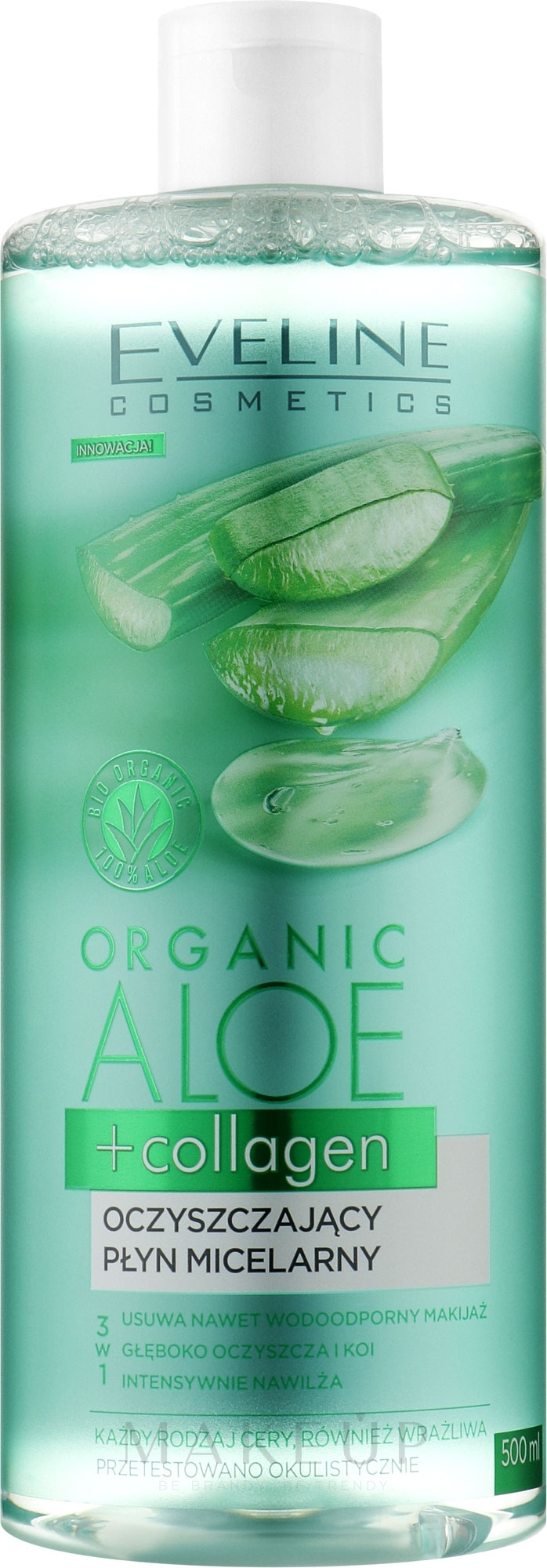 Mizellenwasser mit Aloe Vera und Kollagen - Eveline Cosmetics Organic Aloe Vera + Collagen — Bild 500 ml