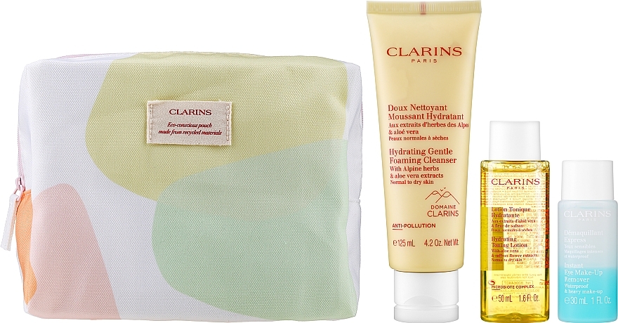 Set für normale und trockene Haut - Clarins La Routine Moisturizing Cleansing Box (Gesichtscreme 125ml + Make-up Entferner 30ml + Kosmetiktasche 1St. + Gesichtstoner 50ml) — Bild N2