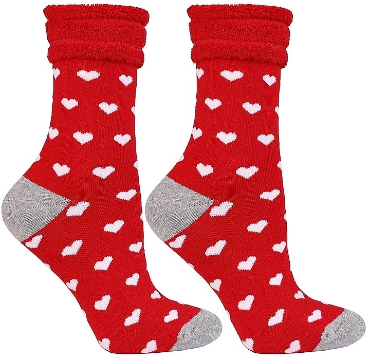 Warme Socken mit Neujahrs-Muster, rot mit Herzen - Moraj — Bild N2