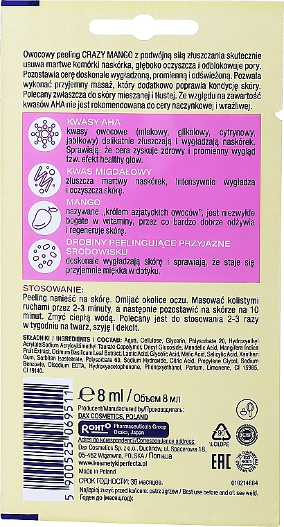 Glättendes und feuchtigkeitsspendendes Gesichtspeeling mit AHA-Fruchtsäuren, Mango und Mandelsäuren - Perfecta Crazy Mango Smooth & Glow — Bild N2