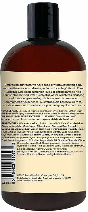 Feuchtigkeitsspendendes Duschgel mit natürlichen Pflanzenextrakten und Zitronenduft - Australian Gold Essentials Sugared Lemon Body Wash — Bild N2