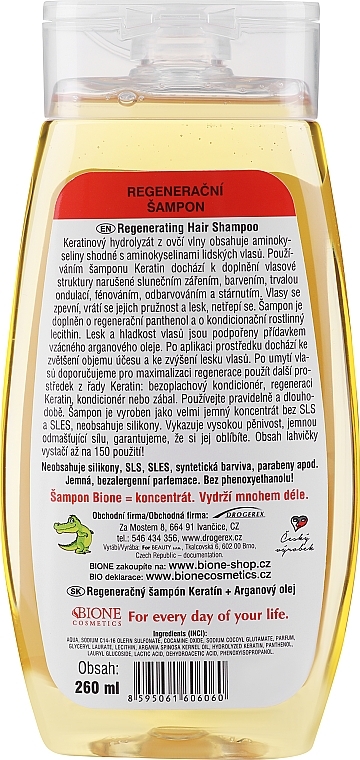 Regenerierendes Shampoo mit Keratin und Olivenöl - Bione Cosmetics Keratin + Argan Oil Regenerative Shampoo With Panthenol — Bild N2