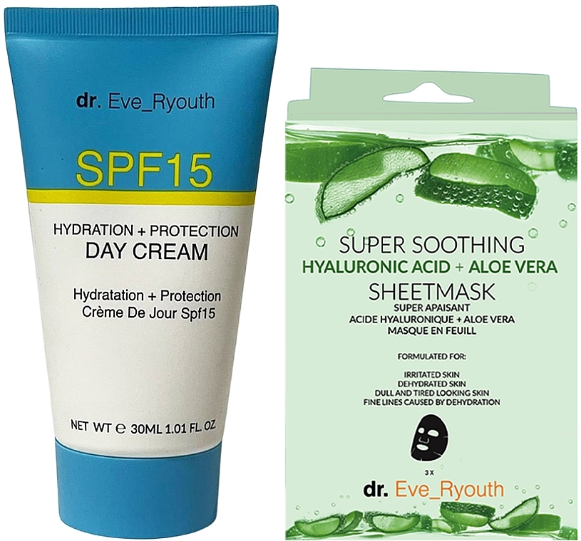 Gesichtspflegeset - Dr. Eve_Ryouth Sunshield & Soothe Set (Gesichtscreme 30ml + Tuchmaske 3x36g) — Bild N1