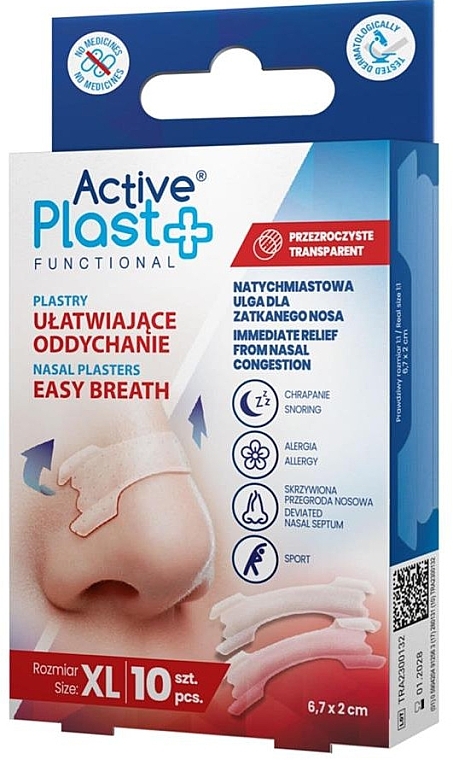 Nasenpflaster zur Verbesserung der Atmung transparent - Ntrade Active Plast Functional Easy Breath XL Nasal Plasters  — Bild N1