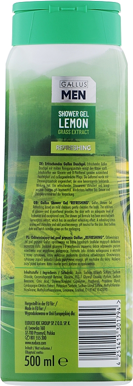 Duschgel für Männer Zitrone - Gallus Men Lemon Grass Extract Shower Gel — Bild N2