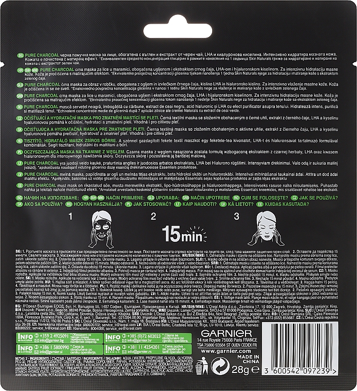 Mattierende schwarze Tuchmaske mit Bambuskohle - Garnier Pure Charcoal Tissue Mask — Bild N3