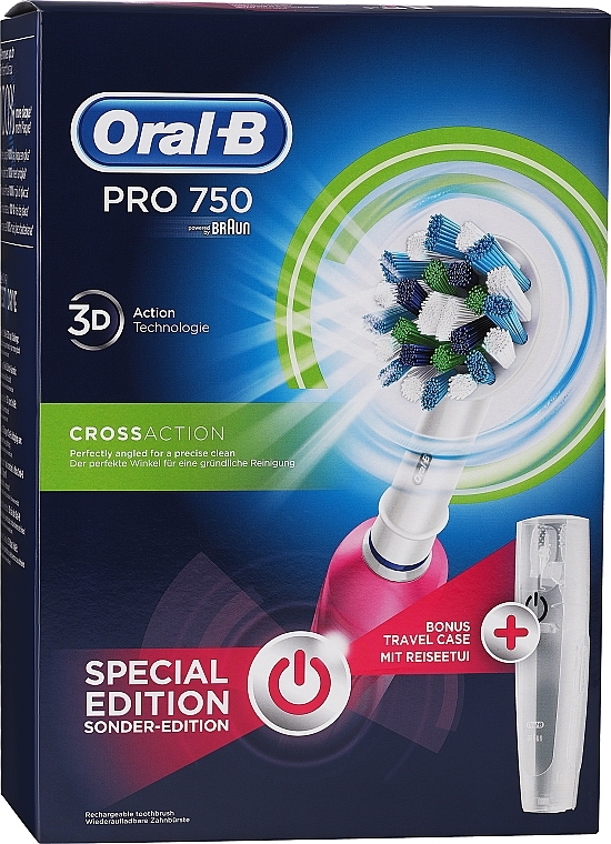 Set - Oral-B Pro 750 Cross Action White Pink (toothbrush/1pc + case/1pc) — Bild N1