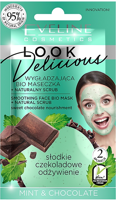 Glättende Gesichtsmaske mit Minze und Schokolade - Eveline Cosmetics Look Delicious Face Bio Mask