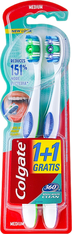 Zahnbürste mittel 360° Whole Mouth Clean grün, lila 2 St. - Colgate 360 Whole Mouth Clean Medium — Bild N1