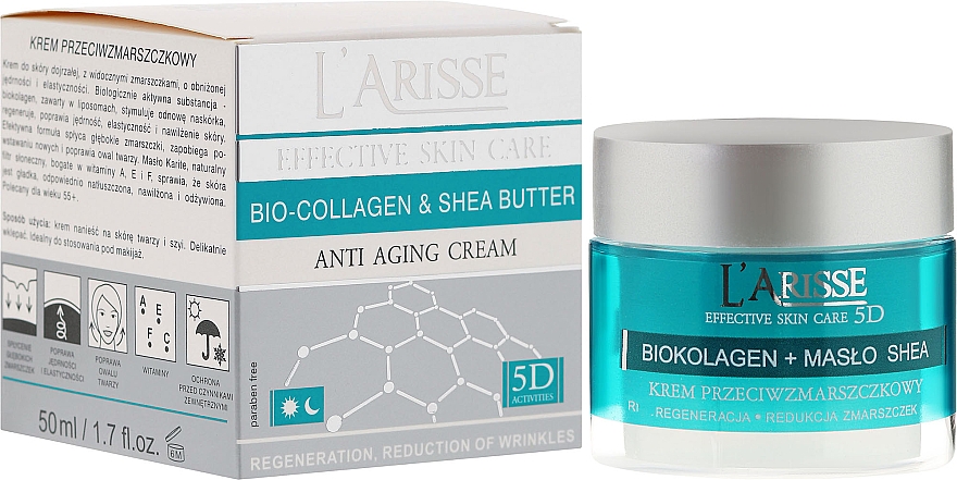 Anti-Aging Gesichtscreme mit Bio Kollagen und Sheabutter 55+ - Ava Laboratorium L'Arisse 5D Anti-Wrinkle Cream Bio Collagen + Shea Butter — Bild N1