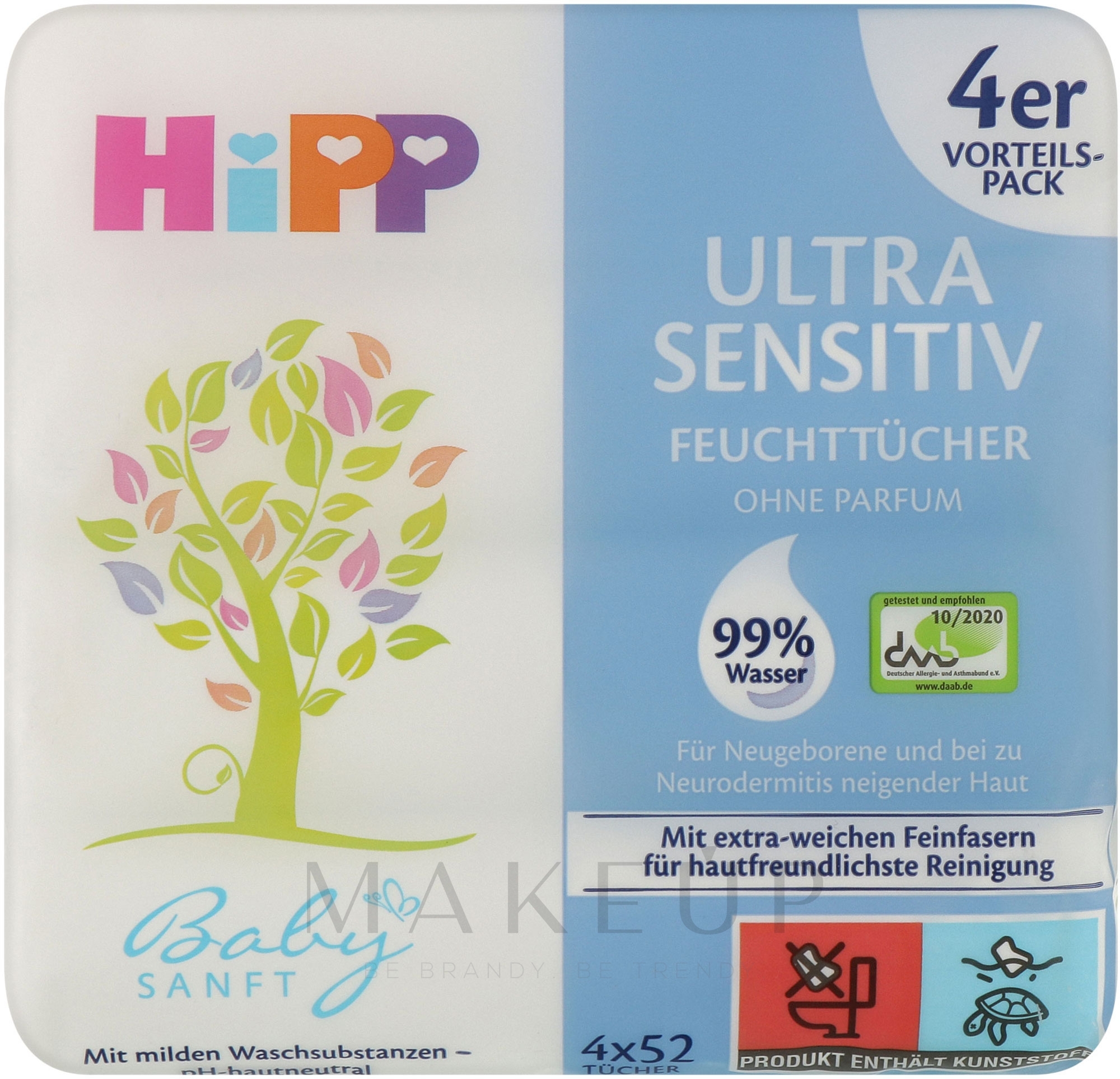 Extra weiche Feuchttücher mit milden Waschsubstanzen - Hipp BabySanft Ultra-sensitive Wet Wipes — Bild 4 x 52 St.