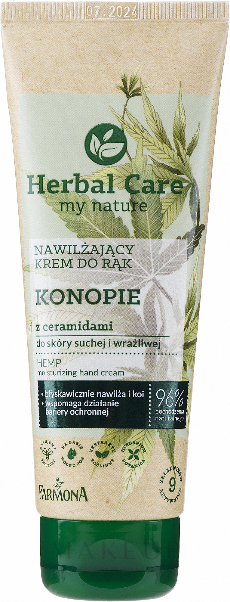 Feuchtigkeitsspendende Handcreme mit Hanf und Ceramiden - Farmona Herbal Care Moisturising Hand Cream with Hemp Oil and Ceramides — Bild 100 ml