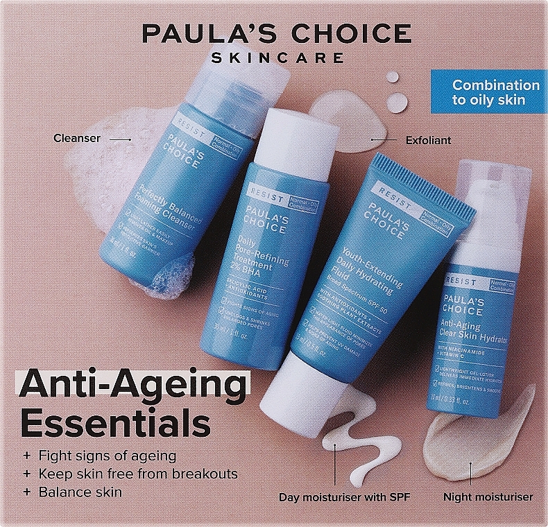 Paula's Choice Anti-Aging Essentials Combination To Oily Skin Set (Gesichtsgel 30ml + Gesichtsfluid 15ml + Gesichtstonikum 30ml + Gesichtscreme 10ml) - Set — Bild N1