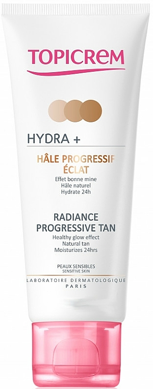 Feuchtigkeitsspendende Selbstbräunungscreme für Gesicht und Hals - Topicrem Hydra+ Radiance Progressive Tan — Bild N1
