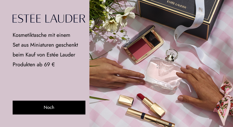 Kosmetiktasche mit einem Set aus Miniaturen geschenkt beim Kauf von Estée Lauder Produkten ab 69 €