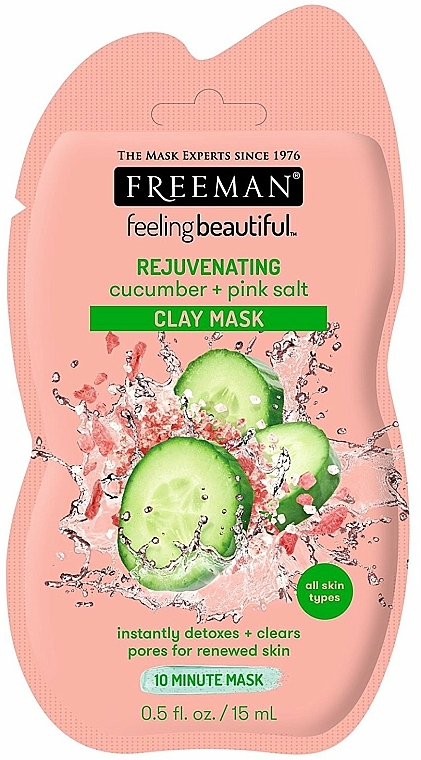 Tonerde Gesichtsmaske mit Gurke und Rosensalz - Freeman Feeling Beautiful Rejuvenating Cucumber + Pink Salt Clay Mask (Mini) — Bild N1