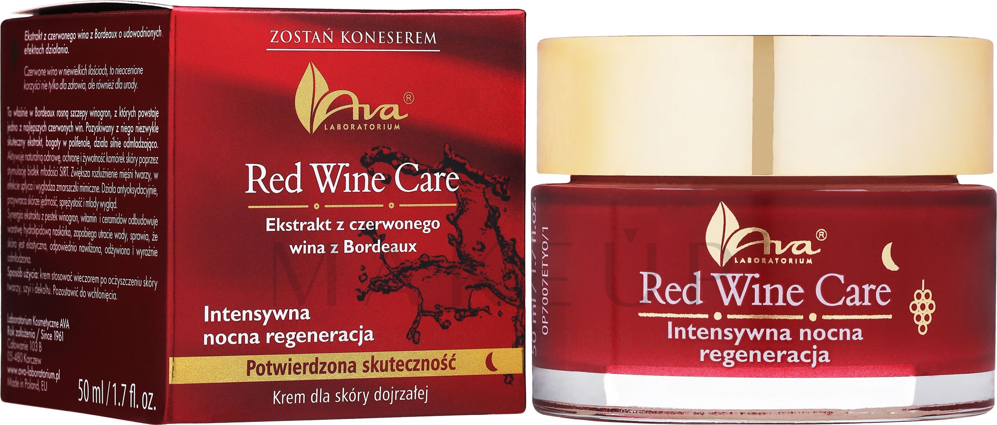 Intensiv regenerierende Nachtcreme mit Rotweinextrakt für reife Gesichtshaut - AVA Laboratorium Red Wine Care Intensive Night Repair Cream — Bild 50 ml