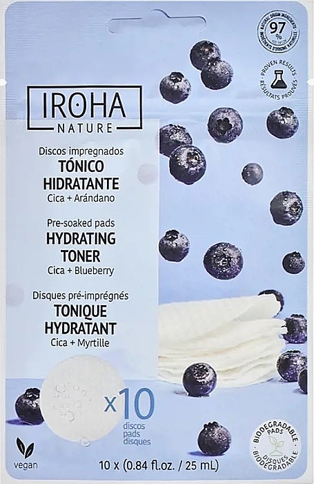 Feuchtigkeitsspendende getönte Gesichtspads mit Cica und Blaubeere - Iroha Nature Hydrating Toner Pre-soaked Pads — Bild N1
