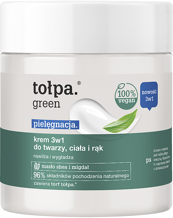 Feuchtigkeitsspendende und glättende 3in1 Creme für Körper, Gesicht und Hände mit Sheabutter und Mandel - Tolpa Green 3 In 1 Cream — Bild N1