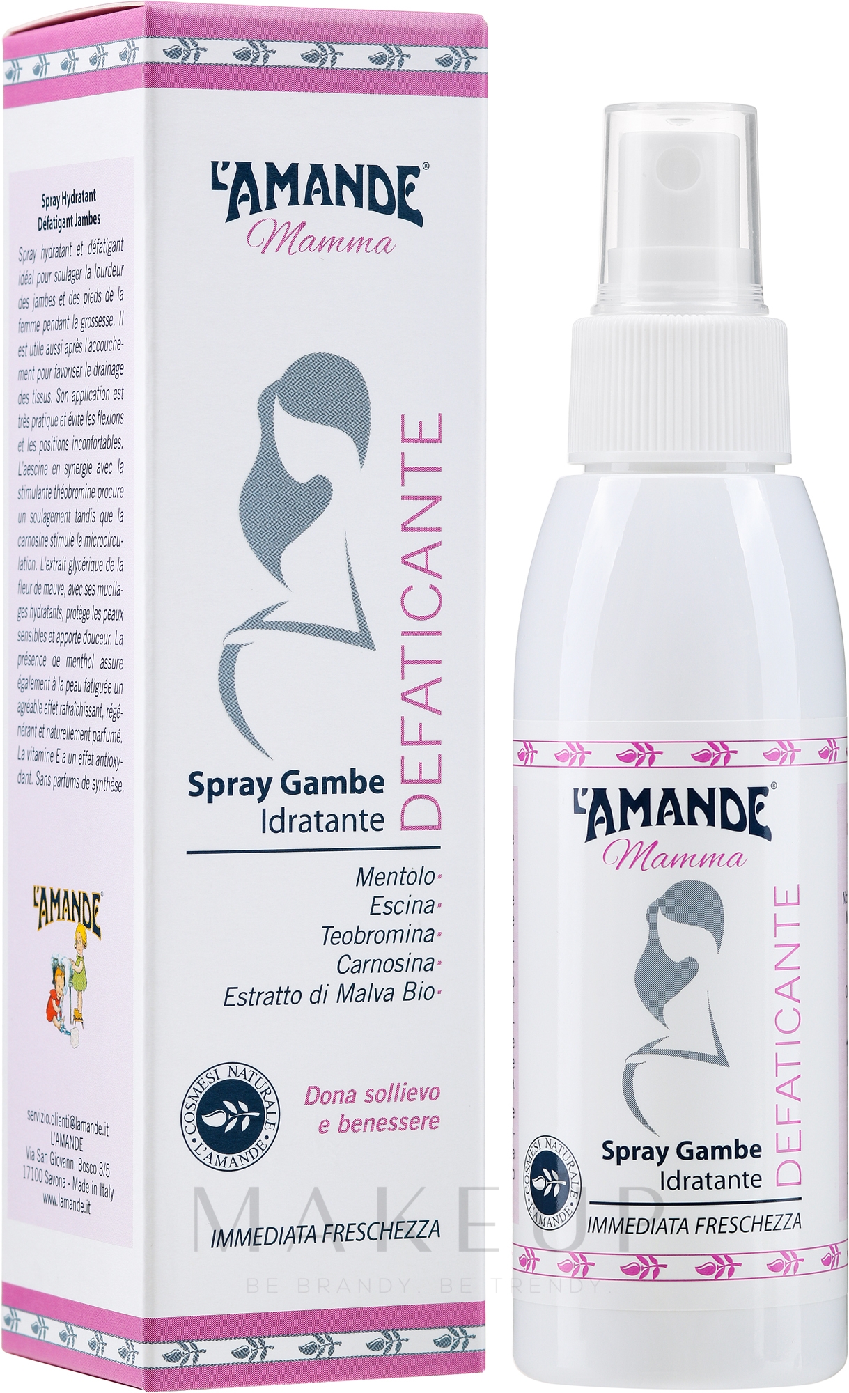 Anti-Müdigkeit Fußspray für Schwangere mit Menthol und Malvenextrakt - L'Amande Mamma Relaxing Moisturizing Leg Spray — Bild 125 ml