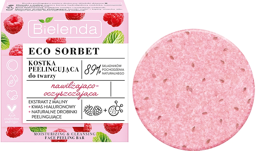 Feuchtigkeitsspendendes und reinigendes Gesichtspeeling mit Himbeerextrakt und Hyaluronsäure - Bielenda Eco Sorbet Moisturizing & Cleansing Face Peeling Bar — Bild N1