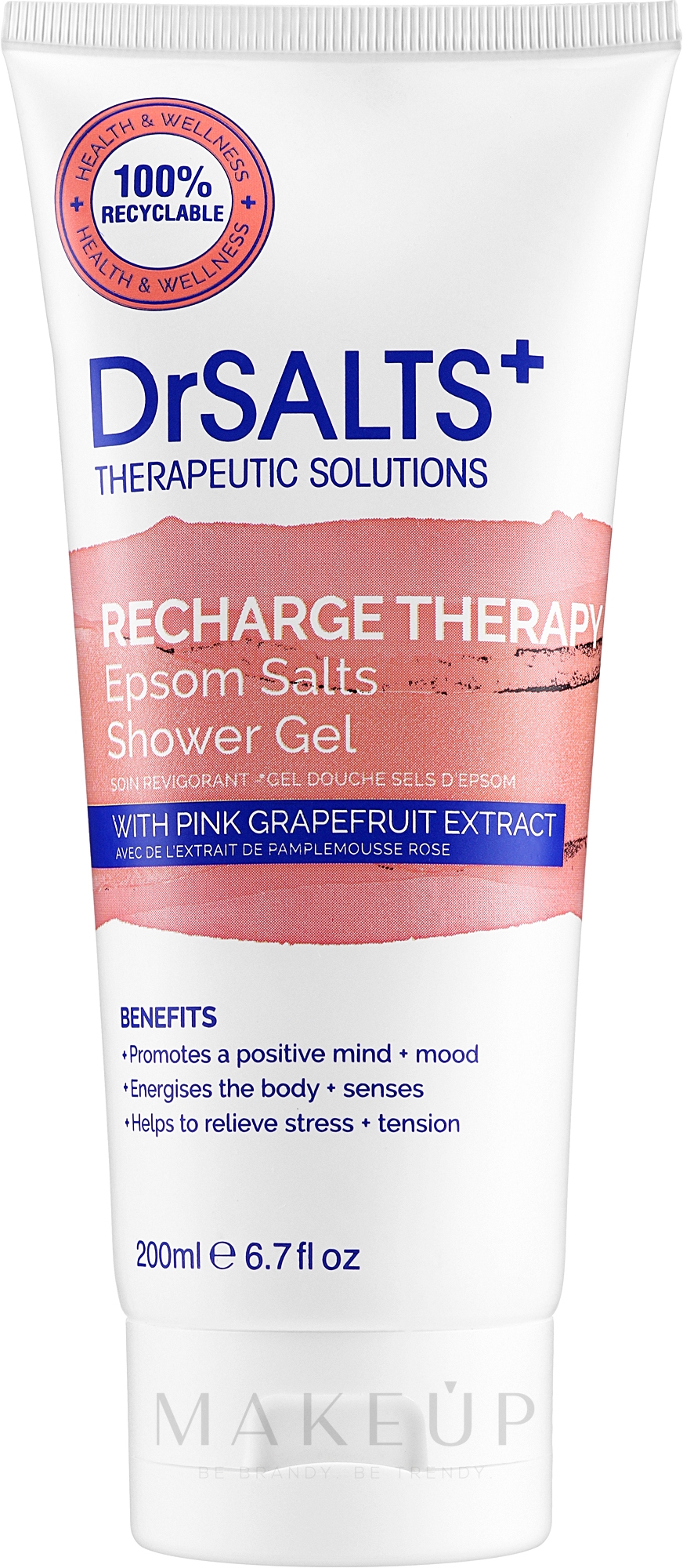 Duschgel mit Grapefruitextrakt - Dr Salts + Recharge Therapy Epsom Shower Gel (Tube)  — Bild 200 ml